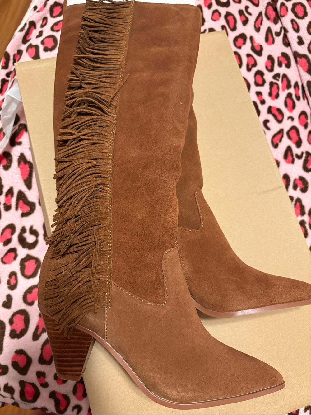 Womenโs Suede Fringe Knee-High Boots - Brown Steve Madden brand new